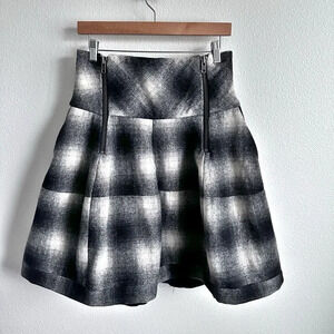 H&M | Thick Plaid Pleated High Waist Skirt Zipper Detail Wool Blend | Size 12